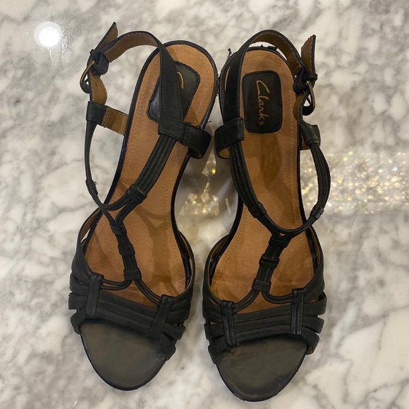 Clarks Shoes - Black Clarks cork wedges size 10